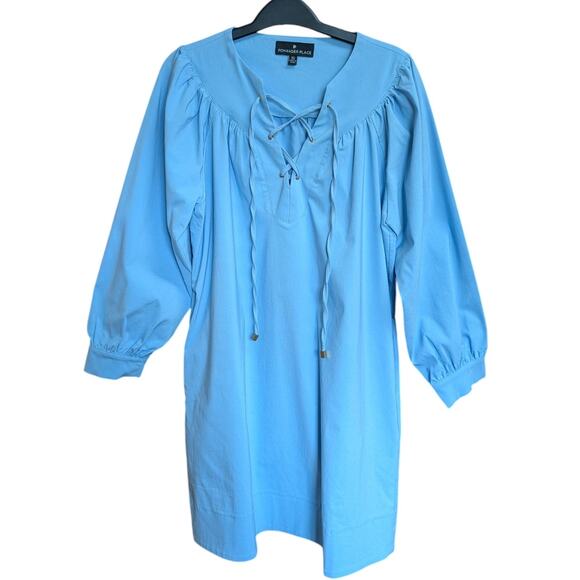 Pomander Place Tuckernuck Blue Lace-Up Mini Dress XS Long Sleeve A-Line - Picture 2 of 4